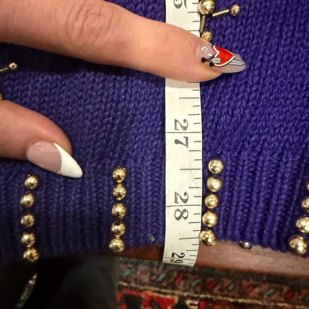 Vintage Purple Studded Knit Sweater Beaded Collar Size M - Picture 11 of 12